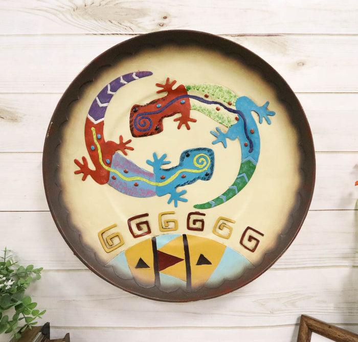 ebros gift Southwestern Boho Chic Gecko Lizards With Mayan Vector Large Wall Plate Decor