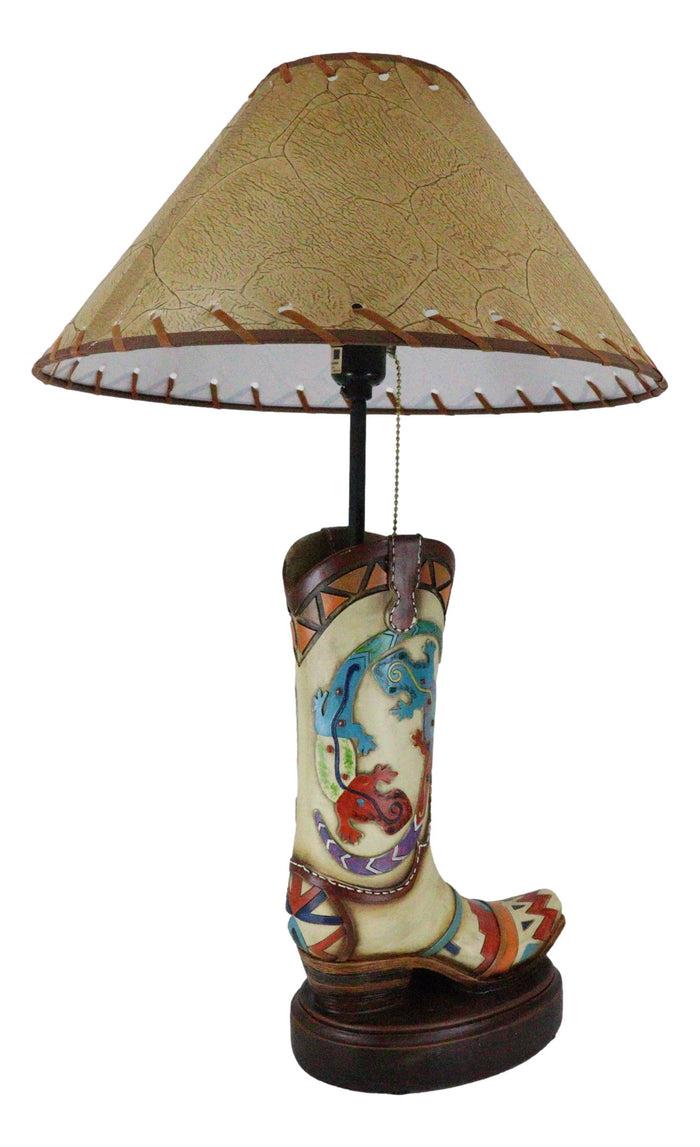 Ebros Gift Southwestern Boho Chic Indian Two Gecko Lizards Cowboy Cowgirl Boots Table Lamp