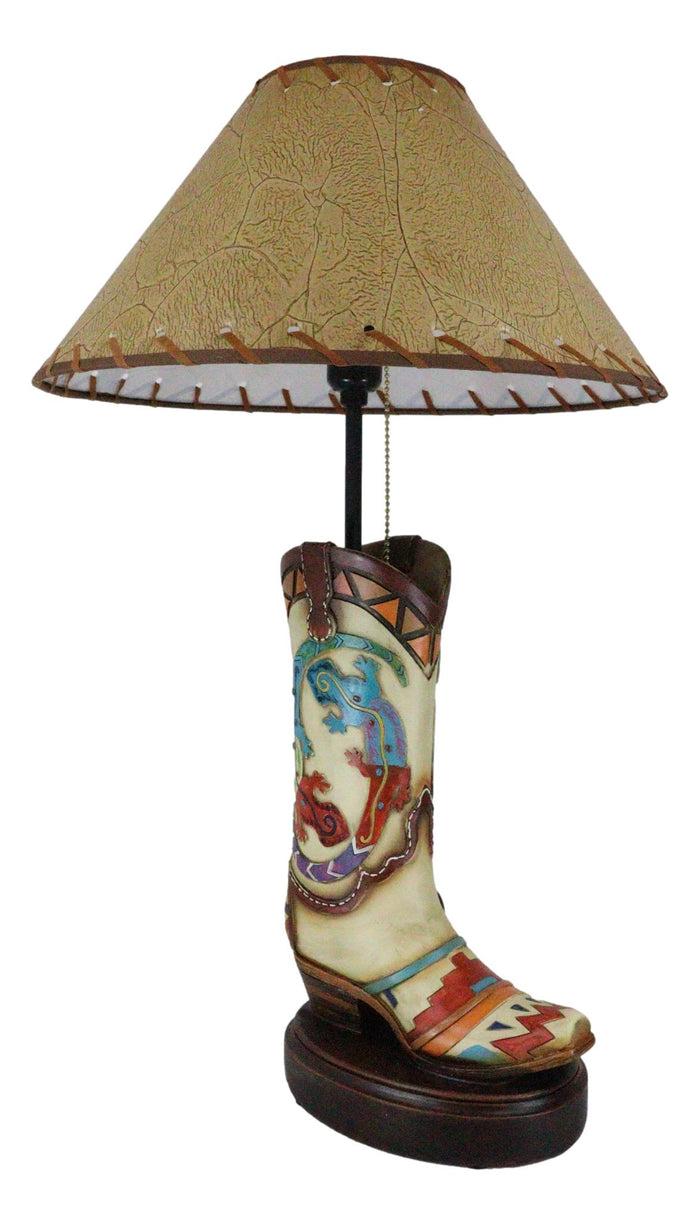 Ebros Gift Southwestern Boho Chic Indian Two Gecko Lizards Cowboy Cowgirl Boots Table Lamp