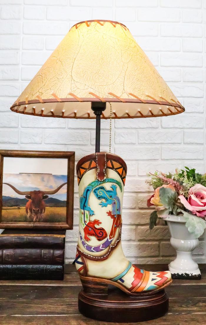 ebros gift Southwestern Boho Chic Indian Two Gecko Lizards Cowboy Cowgirl Boots Table Lamp
