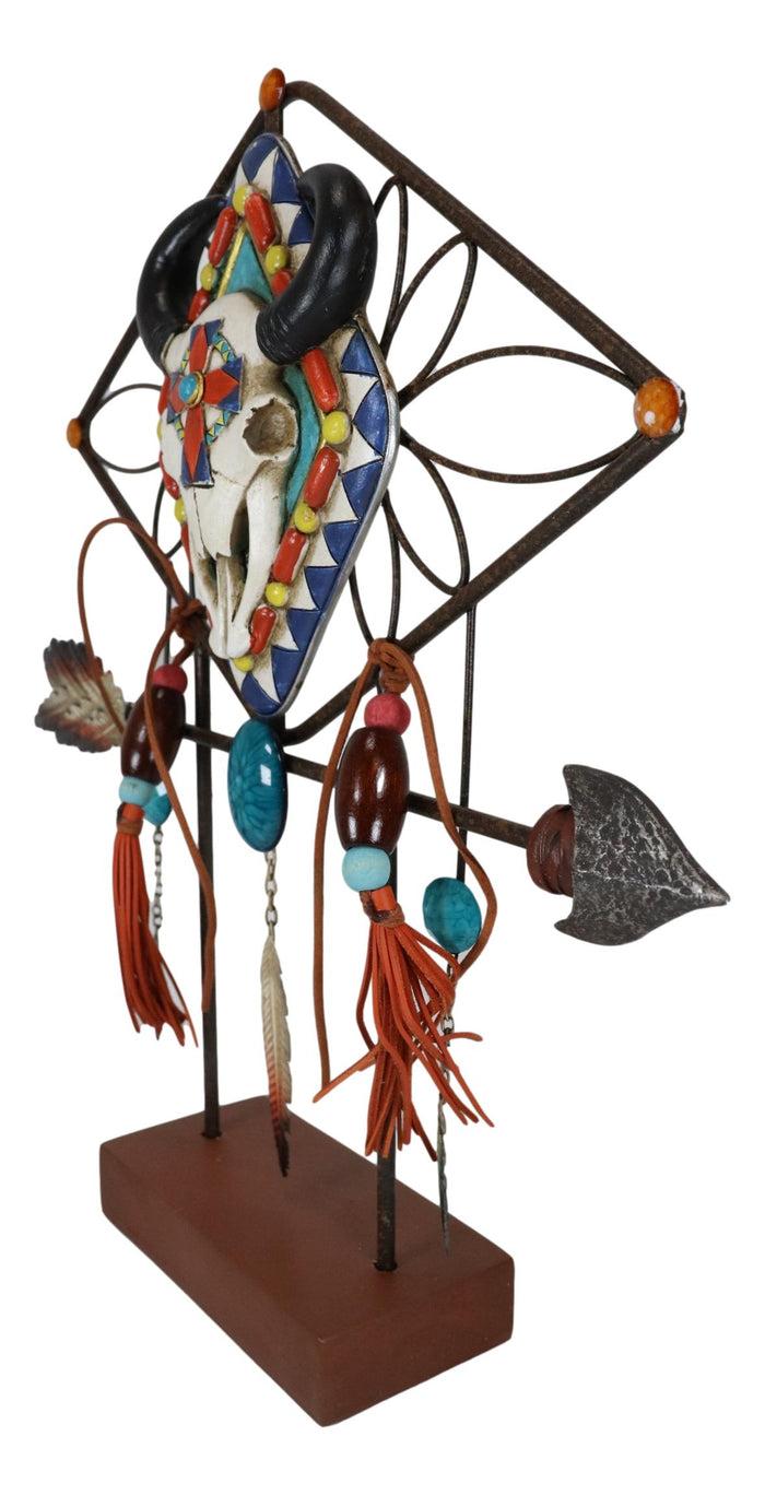 Ebros Gift Southwestern Boho Cow Skull Arrow Dreamcatcher Feathers Desktop Plaque Figurine
