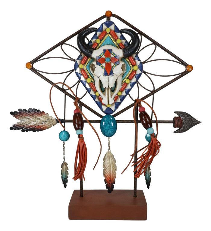 Ebros Gift Southwestern Boho Cow Skull Arrow Dreamcatcher Feathers Desktop Plaque Figurine