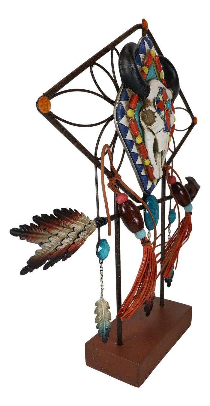Ebros Gift Southwestern Boho Cow Skull Arrow Dreamcatcher Feathers Desktop Plaque Figurine