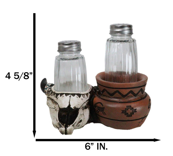 Ebros Gift Southwestern Buffalo Cow Skull With Canister Jar Glass Salt Pepper Shakers Set