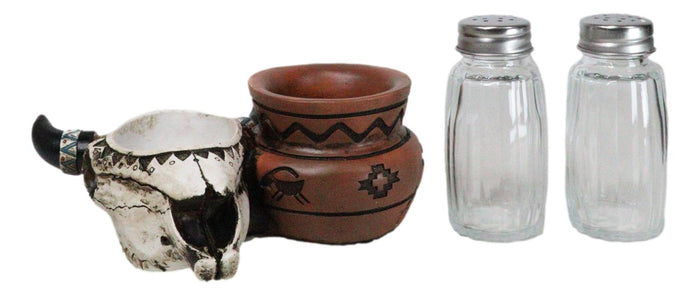 Ebros Gift Southwestern Buffalo Cow Skull With Canister Jar Glass Salt Pepper Shakers Set