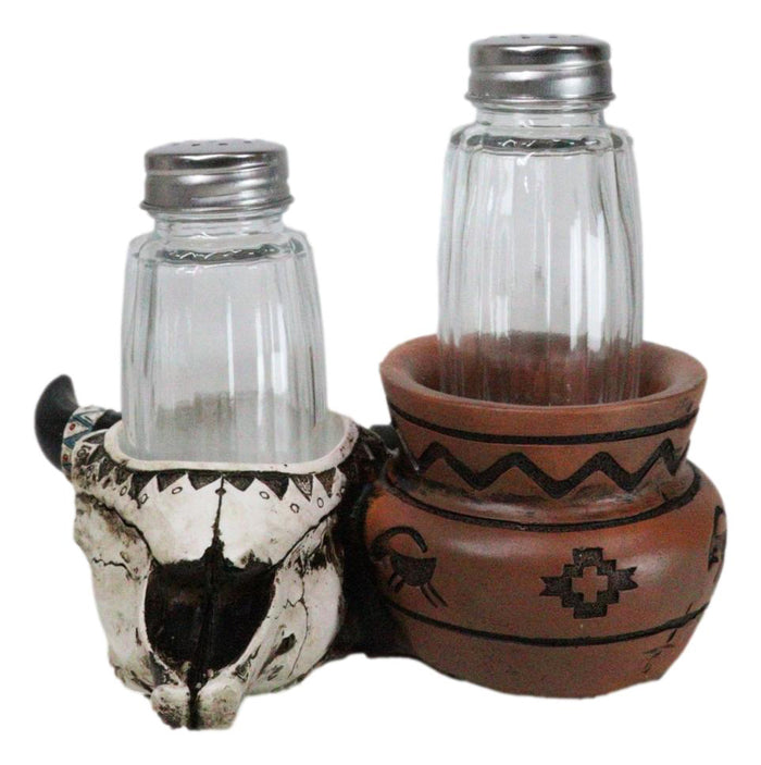 Ebros Gift Southwestern Buffalo Cow Skull With Canister Jar Glass Salt Pepper Shakers Set