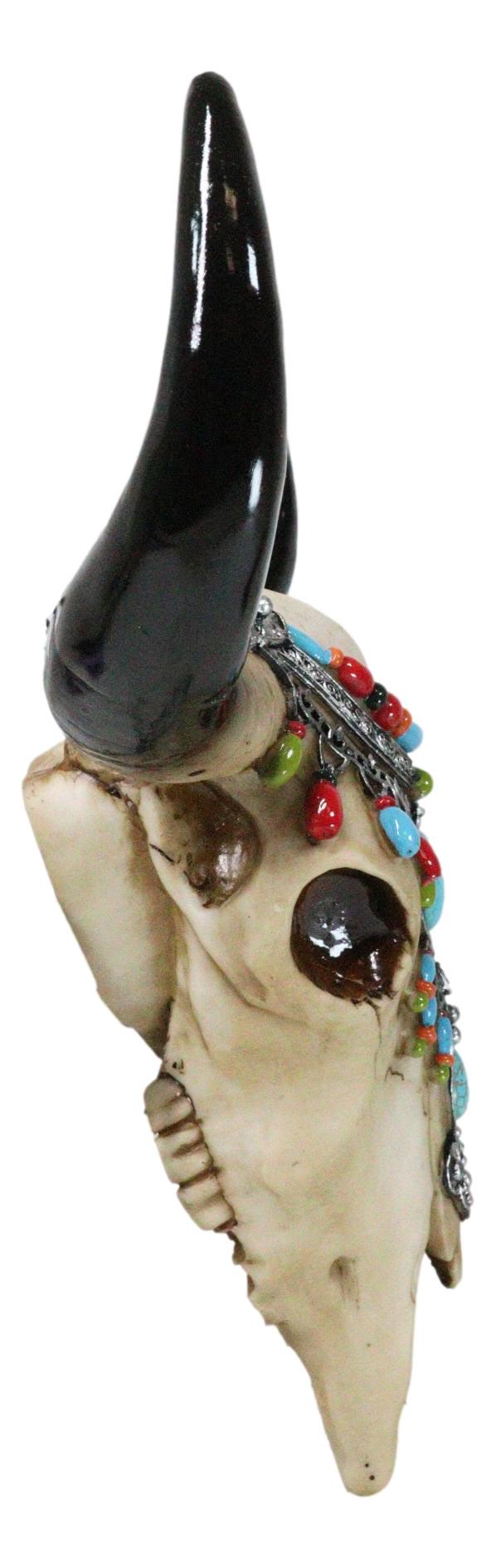 Ebros Gift Southwestern Buffalo Cow Skull With Turquoise Silver Face Jewelry Wall Decor