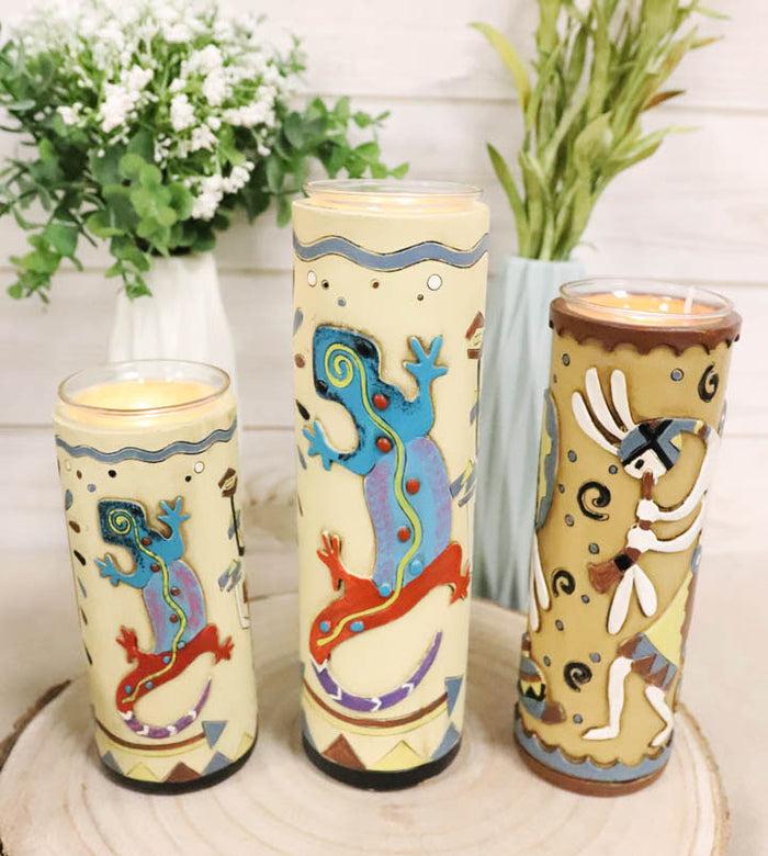 Ebros Gift Southwestern Colorful Kokopelli God And Lizards Votive Candle Holders Set Of 3