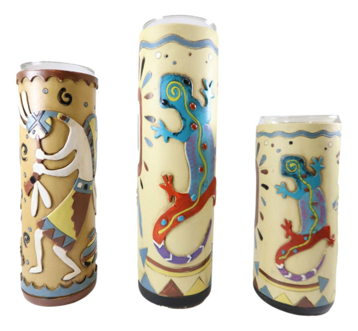 Ebros Gift Southwestern Colorful Kokopelli God And Lizards Votive Candle Holders Set Of 3