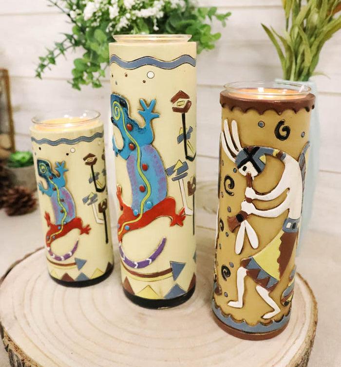 ebros gift Southwestern Colorful Kokopelli God And Lizards Votive Candle Holders Set Of 3