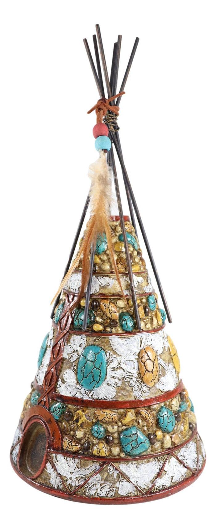 Ebros Gift Southwestern Dreamcatcher Feathers Turquoise Rocks Indian Teepee Hut Figurine
