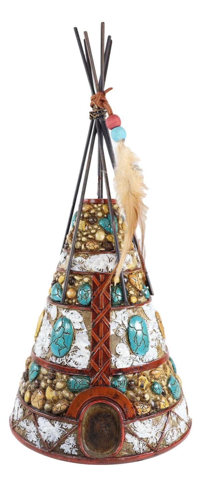 Ebros Gift Southwestern Dreamcatcher Feathers Turquoise Rocks Indian Teepee Hut Figurine