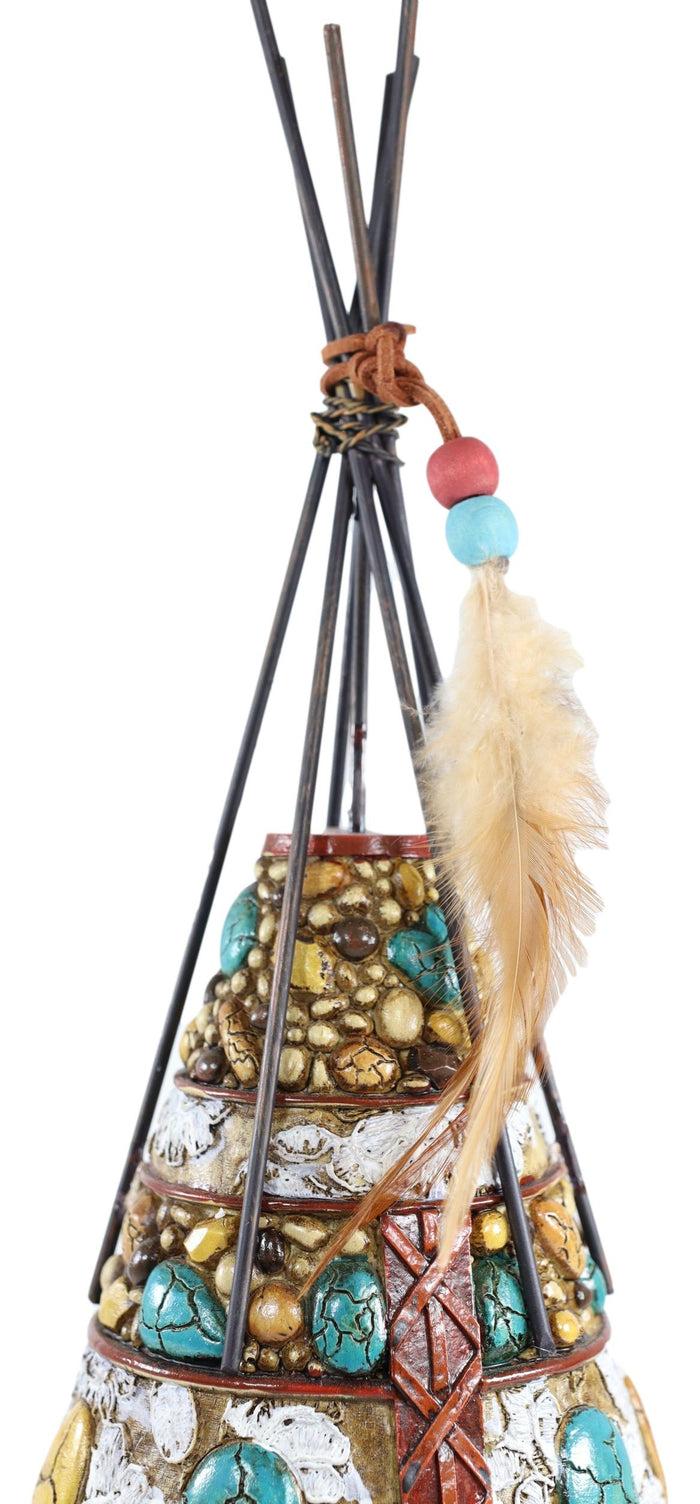 Ebros Gift Southwestern Dreamcatcher Feathers Turquoise Rocks Indian Teepee Hut Figurine