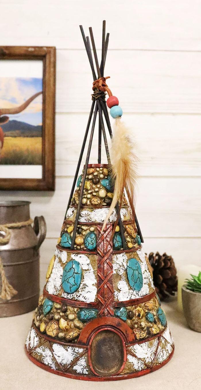ebros gift Southwestern Dreamcatcher Feathers Turquoise Rocks Indian Teepee Hut Figurine