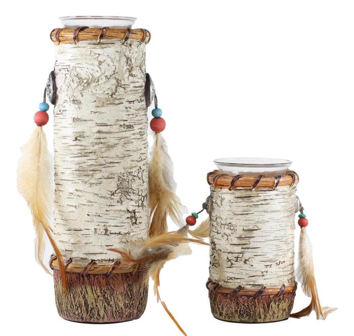 Ebros Gift Southwestern Dreamcatcher Turquoise Feather Tea Light Votive Candle Holders Set