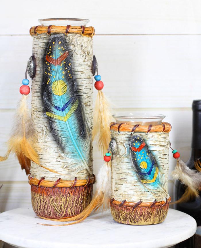 ebros gift Southwestern Dreamcatcher Turquoise Feather Tea Light Votive Candle Holders Set