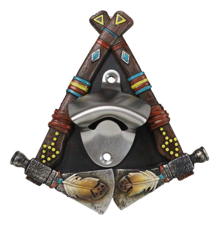 ebros gift Southwestern Feathers With Double Hand Axes Tribal Indian Wall Bottle Opener