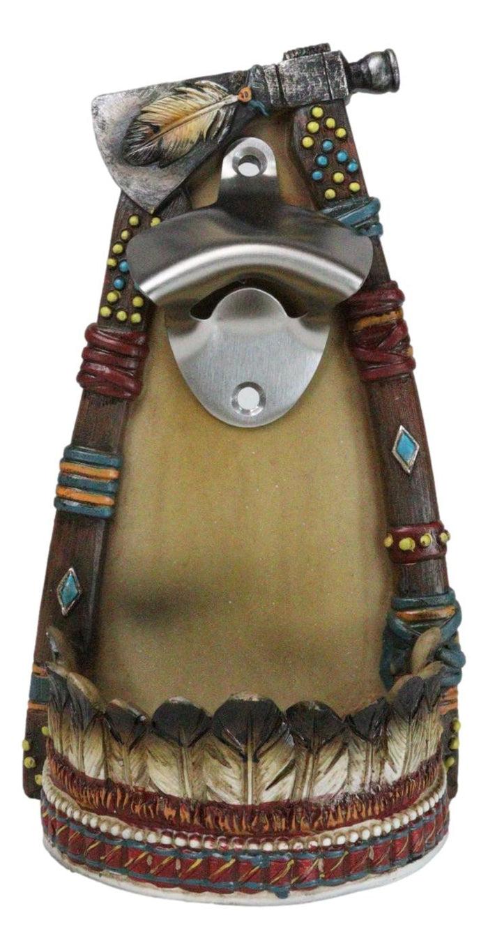 ebros gift Southwestern Feathers With Turquoise Hand Axe Tribal Indian Wall Bottle Opener