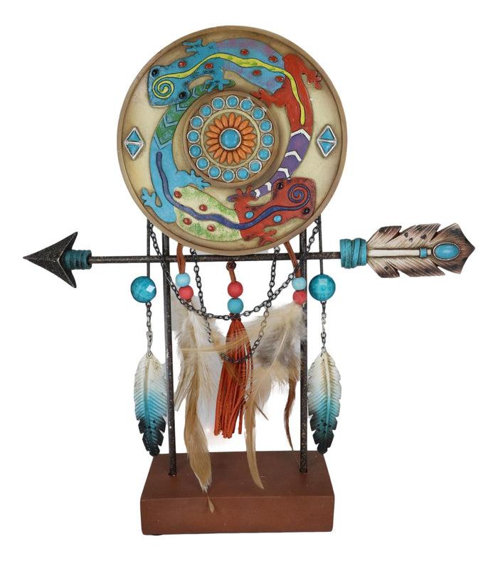 Ebros Gift Southwestern Gecko Lizards Arrow Dreamcatcher Feathers Desktop Plaque Figurine