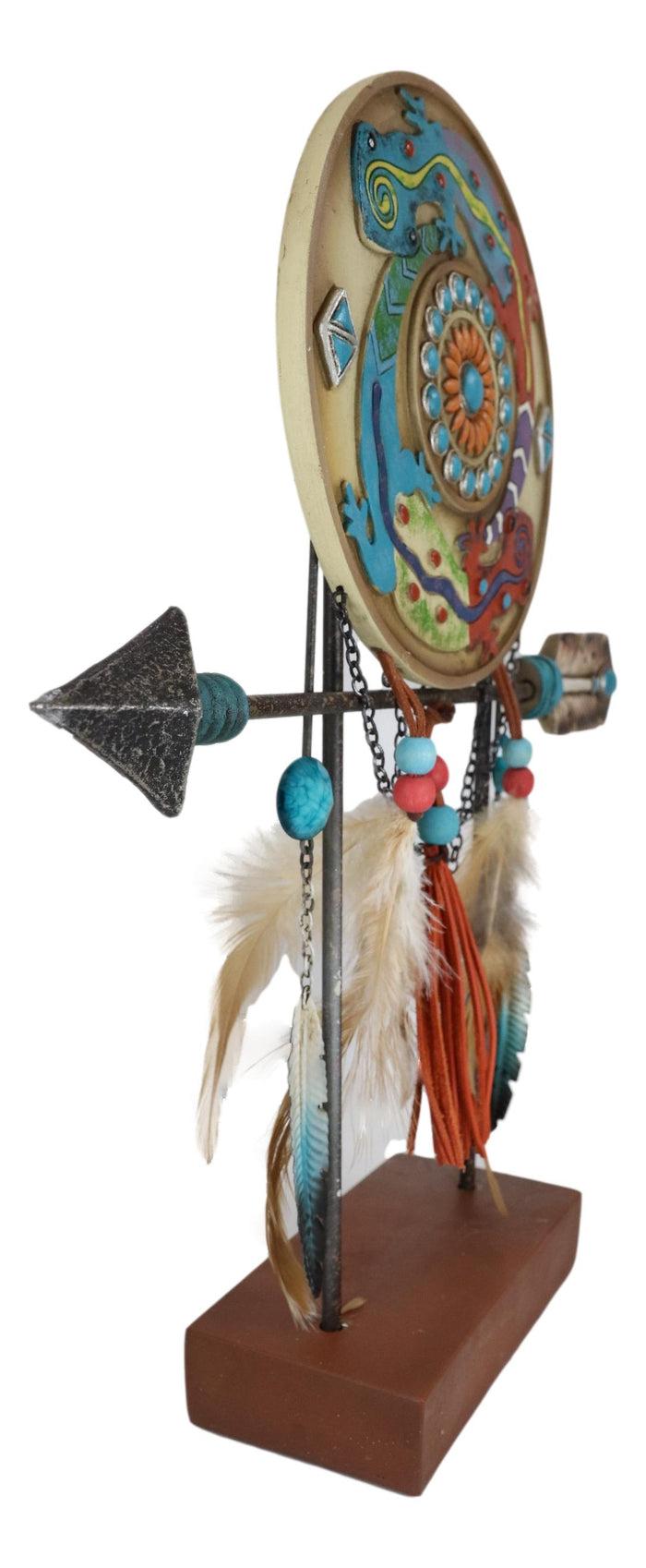 Ebros Gift Southwestern Gecko Lizards Arrow Dreamcatcher Feathers Desktop Plaque Figurine