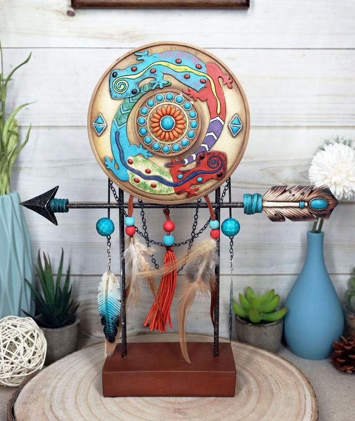 ebros gift Southwestern Gecko Lizards Arrow Dreamcatcher Feathers Desktop Plaque Figurine