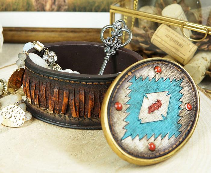 ebros gift Southwestern Indian Aztec Vector Symbol Turquoise Decorative Jewelry Box Figure