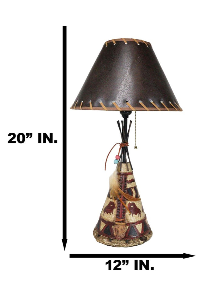 Ebros Gift Southwestern Indian Bisons Buffalo Teepee Hut Dreamcatcher Feathers Table Lamp