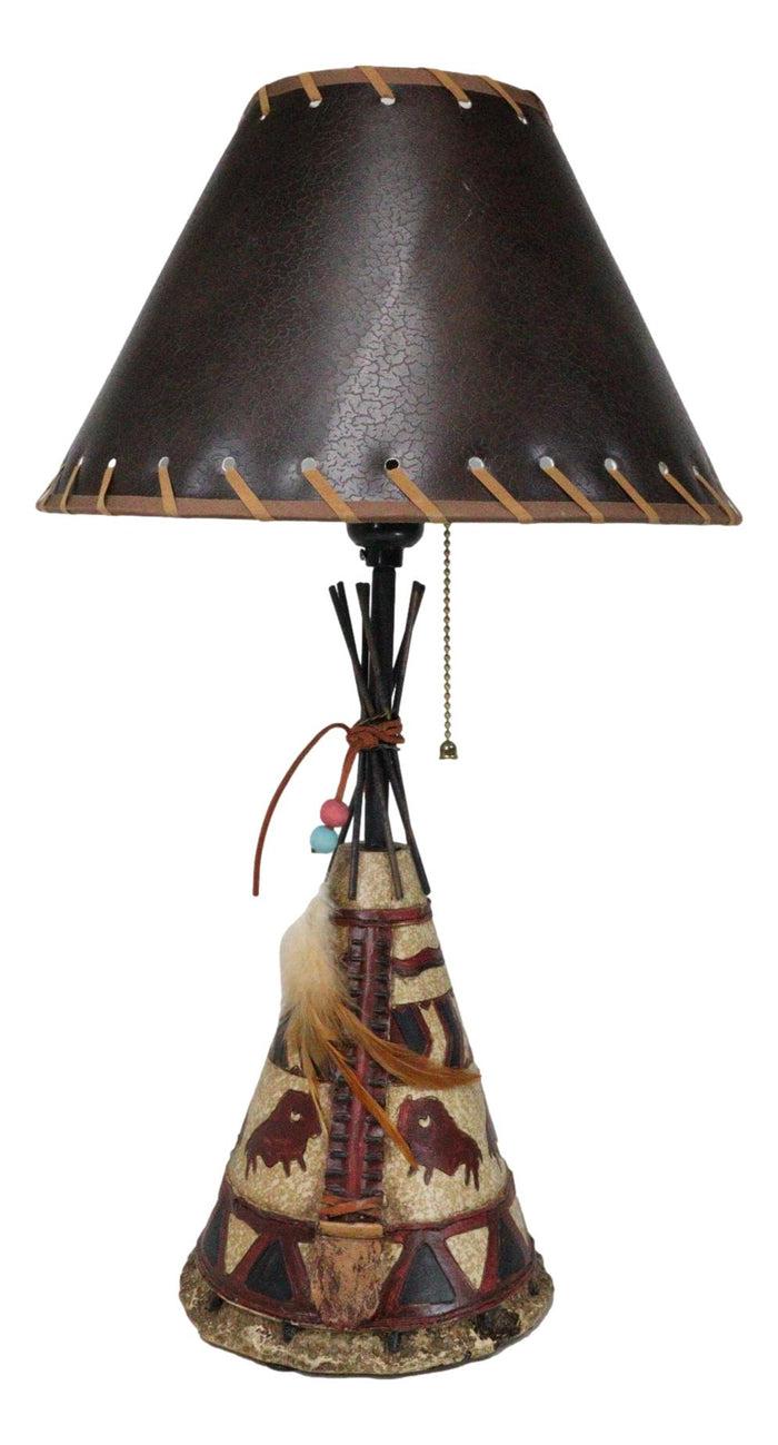 Ebros Gift Southwestern Indian Bisons Buffalo Teepee Hut Dreamcatcher Feathers Table Lamp