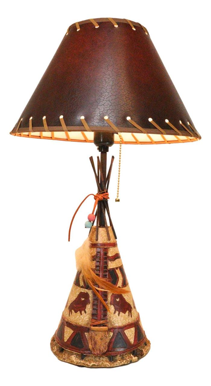 Ebros Gift Southwestern Indian Bisons Buffalo Teepee Hut Dreamcatcher Feathers Table Lamp