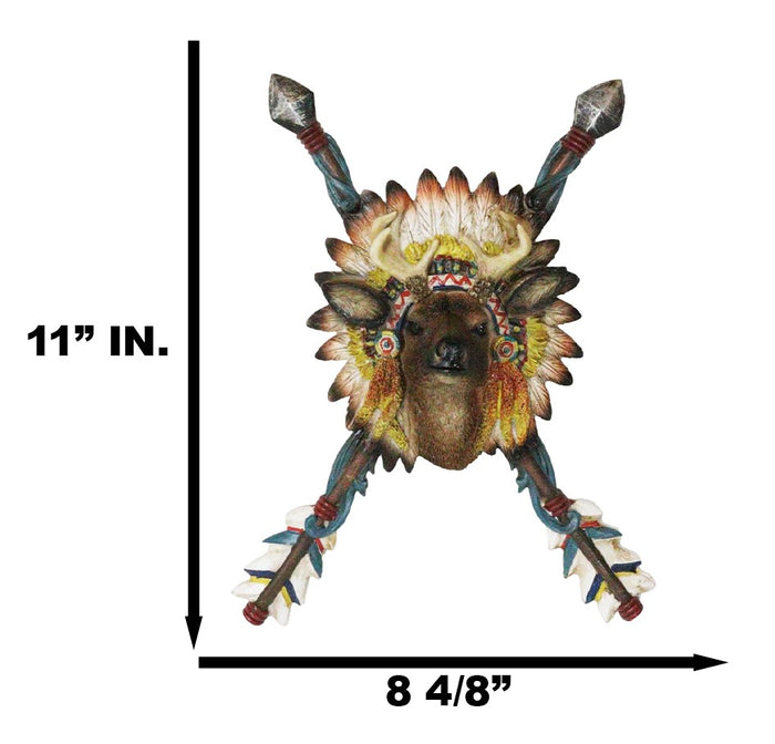 Ebros Gift Southwestern Indian Cross Arrows Buck Deer Wearing Roach Headdress Wall Decor