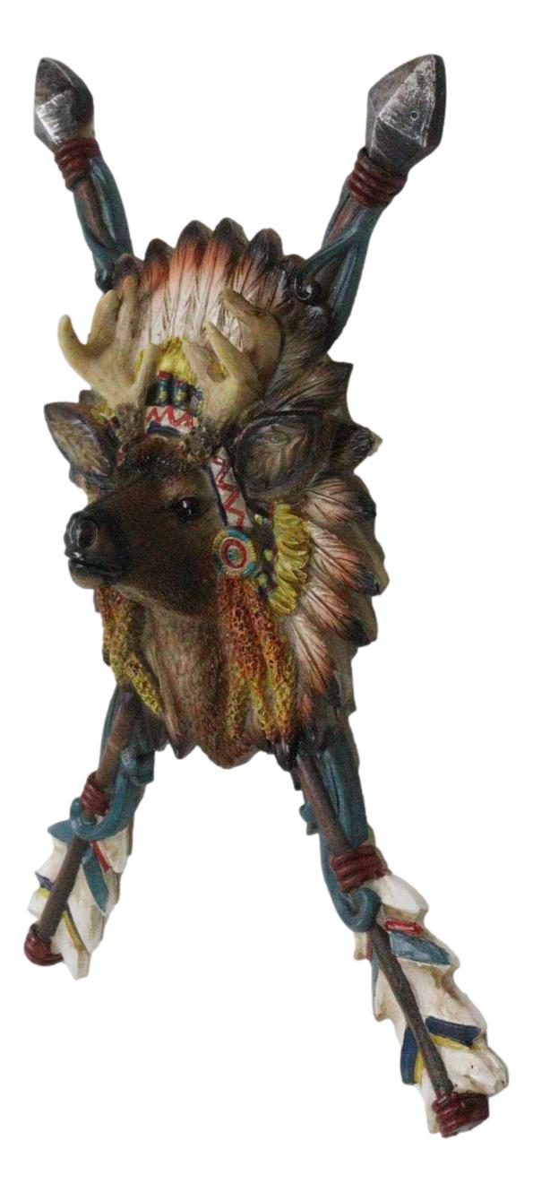 Ebros Gift Southwestern Indian Cross Arrows Buck Deer Wearing Roach Headdress Wall Decor
