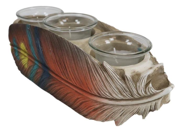 Ebros Gift Southwestern Indian Dreamcatcher Feather Trio Tea Light Votive Candle Holder