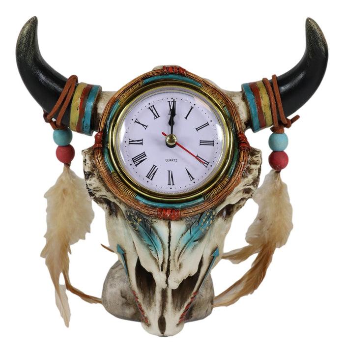 Ebros Gift Southwestern Indian Dreamcatcher Feathers Steer Cow Skull Desktop Table Clock
