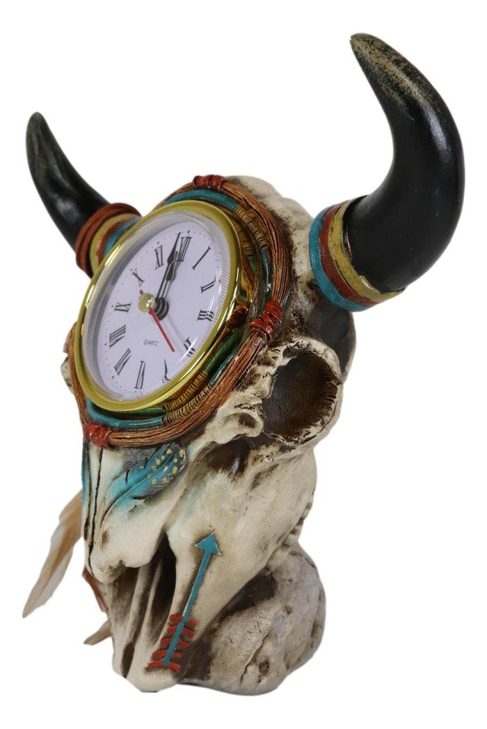 Ebros Gift Southwestern Indian Dreamcatcher Feathers Steer Cow Skull Desktop Table Clock