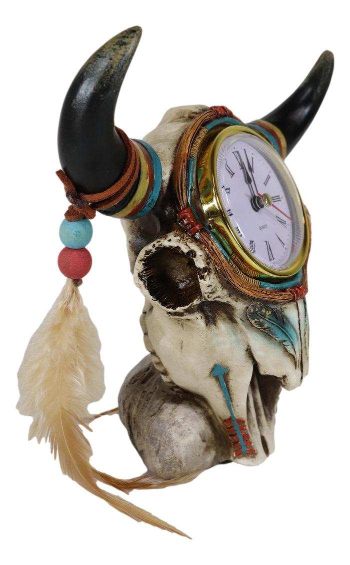 Ebros Gift Southwestern Indian Dreamcatcher Feathers Steer Cow Skull Desktop Table Clock