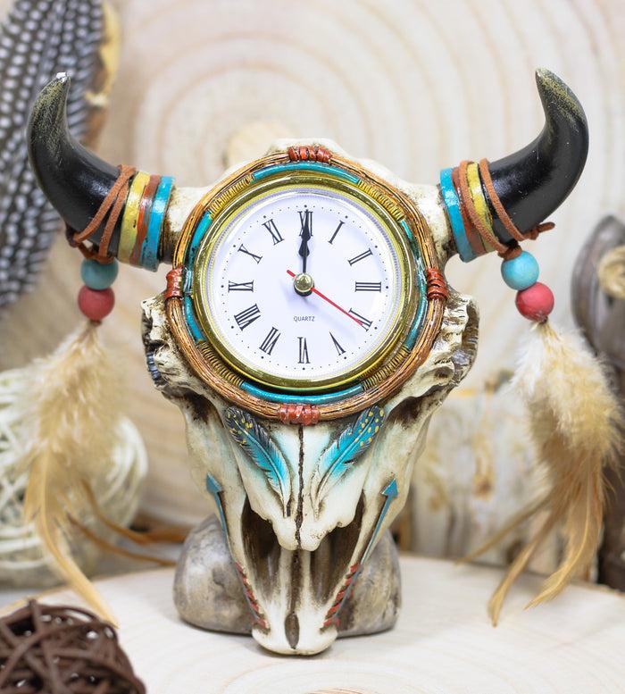 ebros gift Southwestern Indian Dreamcatcher Feathers Steer Cow Skull Desktop Table Clock