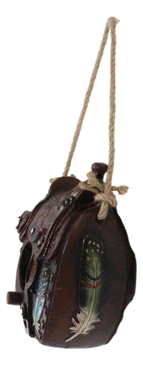 Ebros Gift Southwestern Indian Feathers Cowboy Horse Saddle Hanging Birdhouse Bird Feeder