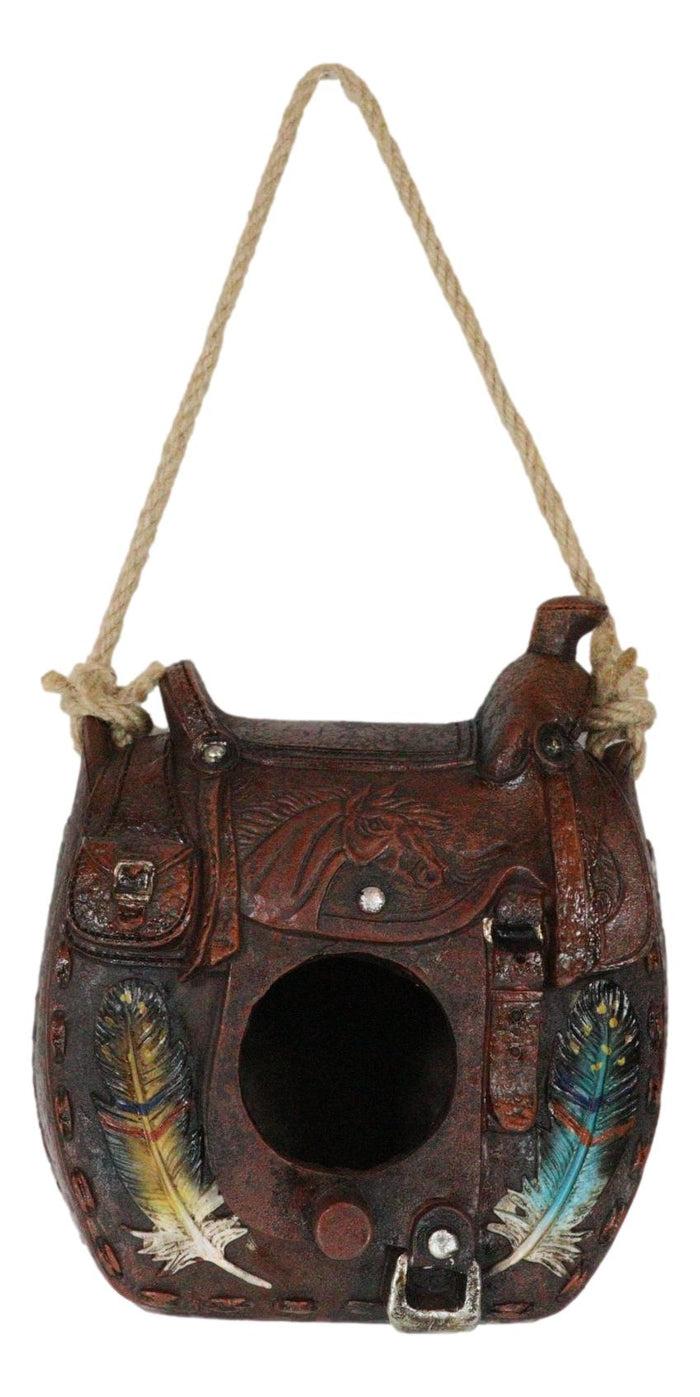 Ebros Gift Southwestern Indian Feathers Cowboy Horse Saddle Hanging Birdhouse Bird Feeder
