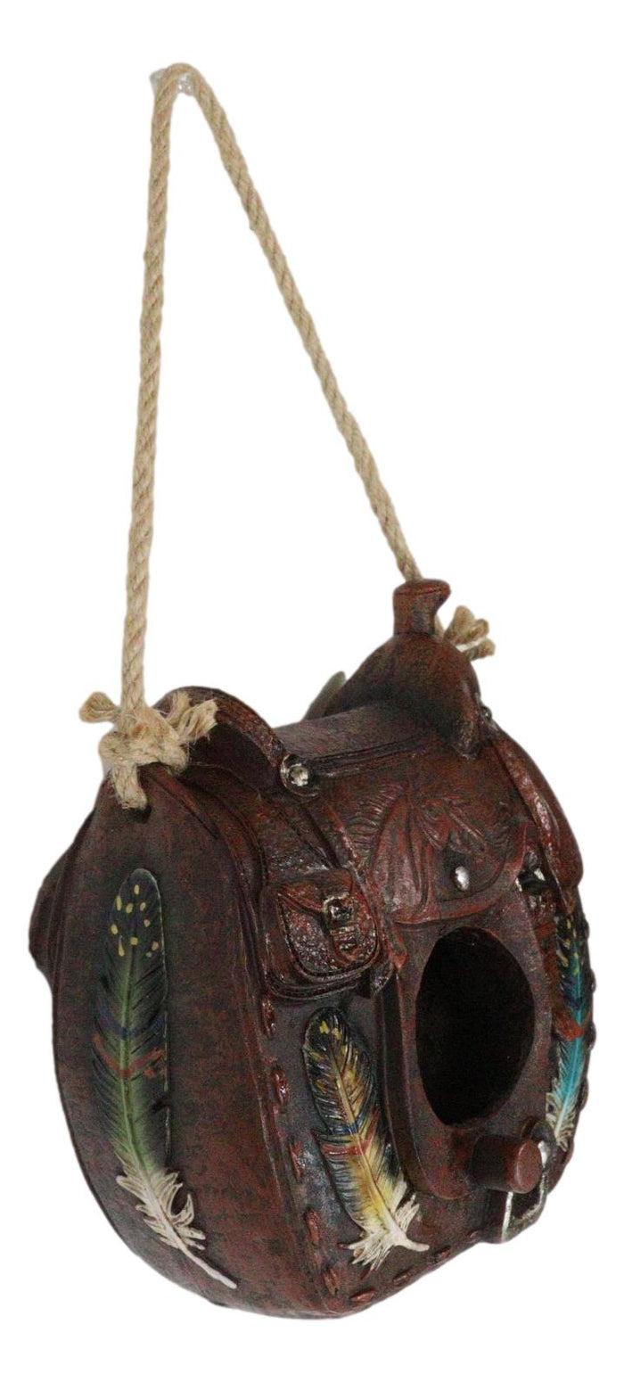 Ebros Gift Southwestern Indian Feathers Cowboy Horse Saddle Hanging Birdhouse Bird Feeder