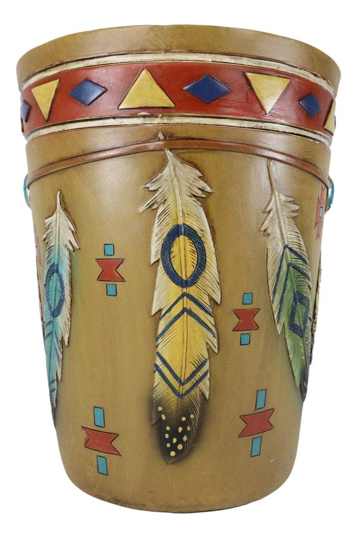Ebros Gift Southwestern Indian Feathers Turquoise Stone Dream Catcher Waste Basket Bin