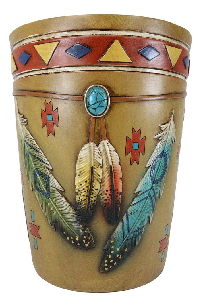 Ebros Gift Southwestern Indian Feathers Turquoise Stone Dream Catcher Waste Basket Bin
