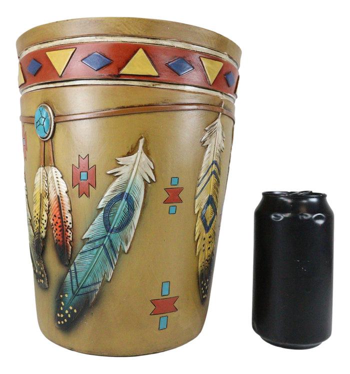 Ebros Gift Southwestern Indian Feathers Turquoise Stone Dream Catcher Waste Basket Bin