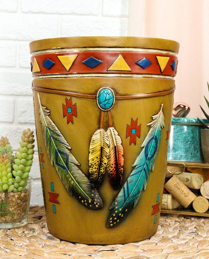 ebros gift Southwestern Indian Feathers Turquoise Stone Dream Catcher Waste Basket Bin