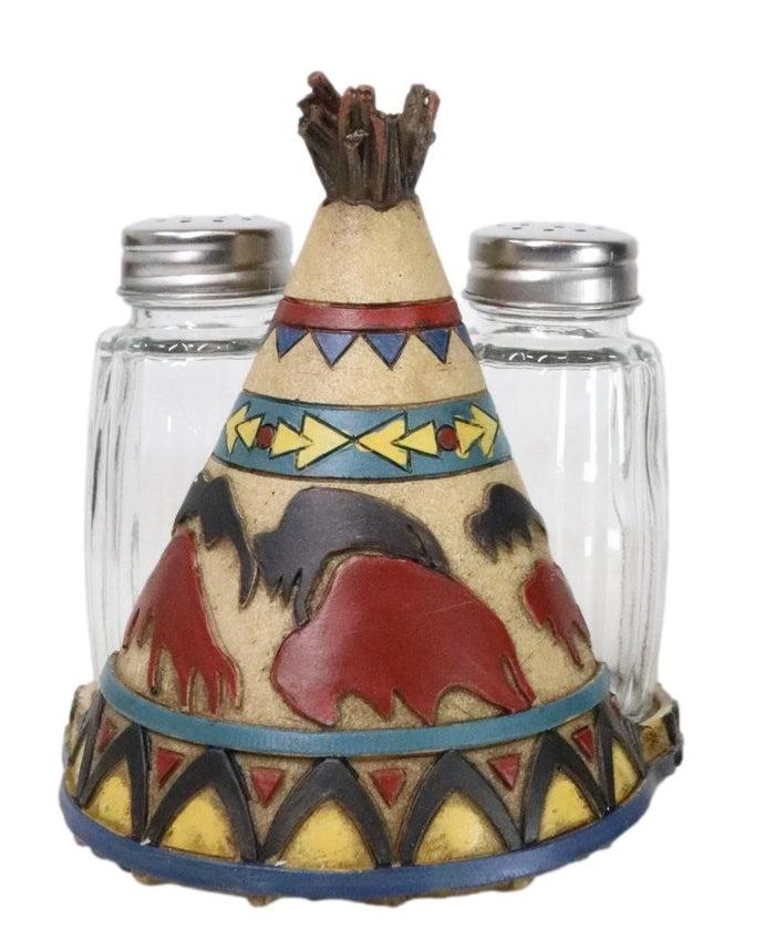 ebros gift Southwestern Indian Teepee Hut Buffalo Stampede Salt And Pepper Shakers Holder