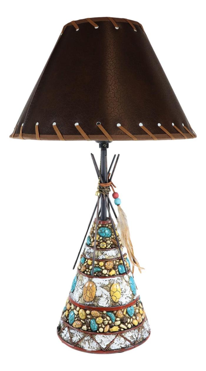 Ebros Gift Southwestern Indian Teepee Hut Dreamcatcher Feathers Turquoise Rocks Table Lamp