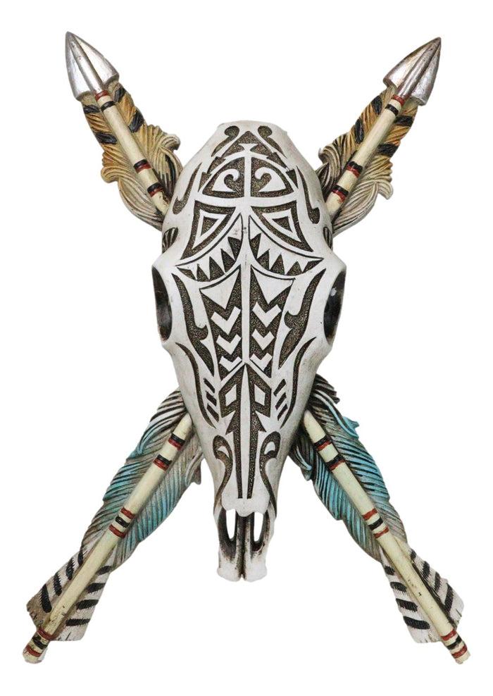 Ebros Gift Southwestern Indian Tribal Tooled Tattoo Cow Skull And Crossed Arrows Wall Decor