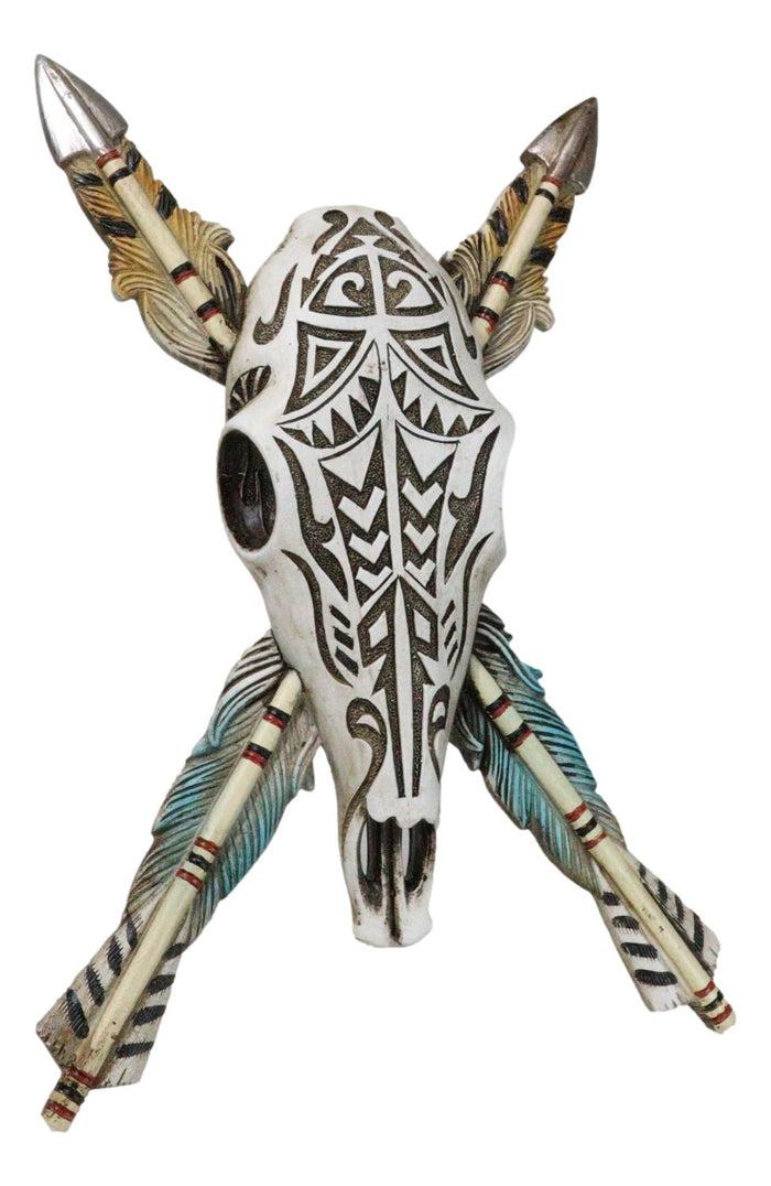Ebros Gift Southwestern Indian Tribal Tooled Tattoo Cow Skull And Crossed Arrows Wall Decor
