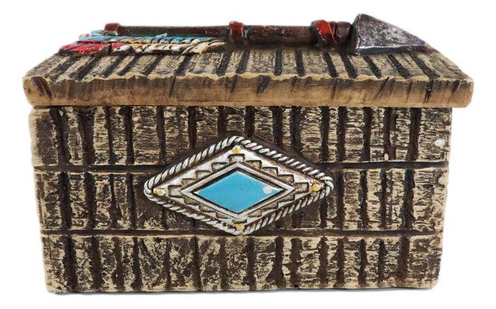 Ebros Gift Southwestern Indian Turquoise Arrow Feather Faux Wooden Decorative Jewelry Box