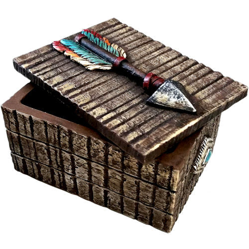 ebros gift Southwestern Indian Turquoise Arrow Feather Faux Wooden Decorative Jewelry Box