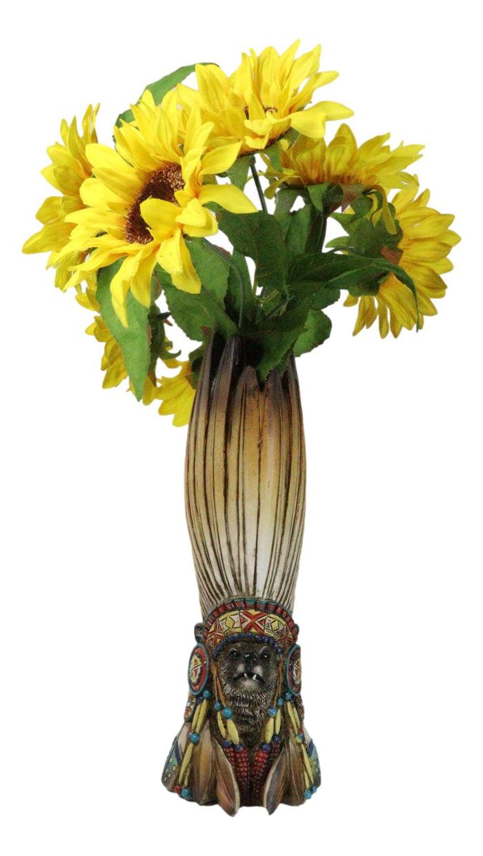 Ebros Gift Southwestern Native American Alpha Wolf Chieftain With Roach Headdress Vase